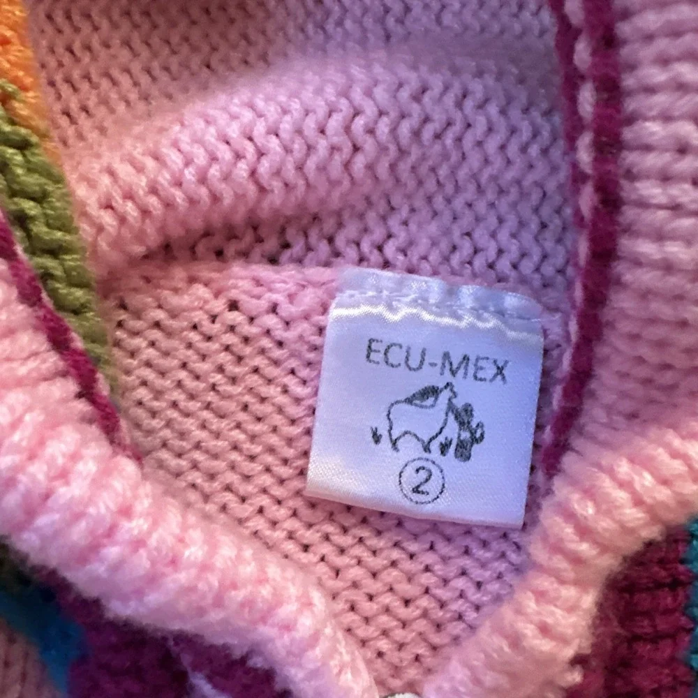 Handmade Peruvian Knit Zip Hoodie Kids 2T Multicolor Animal Landscape Sweater